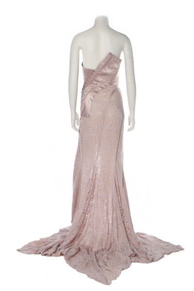 Lot 344 - A John Galliano pink satin and lace gown,