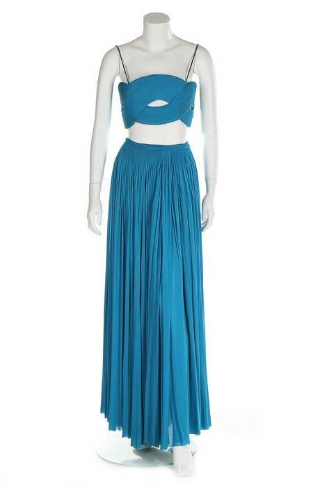 Lot 206 - A Madame Grs couture pleated turquoise evening...