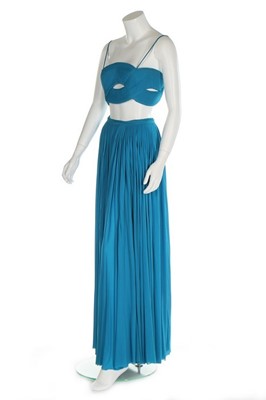 Lot 206 - A Madame Grs couture pleated turquoise evening...