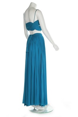 Lot 206 - A Madame Grs couture pleated turquoise evening...