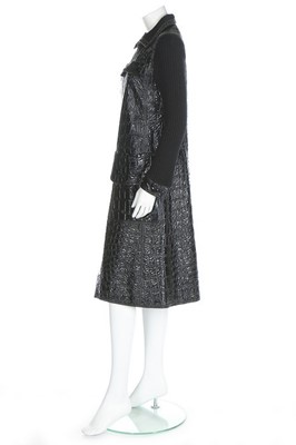 Lot 178 - A Courregès couture black vinyl mock croc coat,...