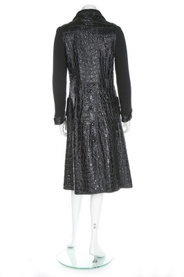 Lot 178 - A Courregès couture black vinyl mock croc coat,...