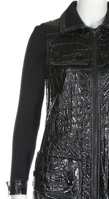 Lot 178 - A Courregès couture black vinyl mock croc coat,...