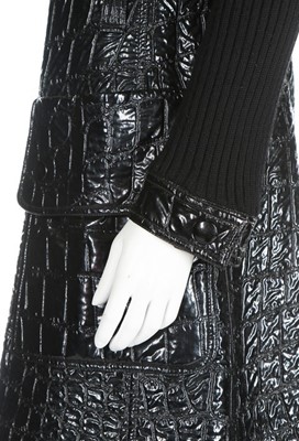 Lot 178 - A Courregès couture black vinyl mock croc coat,...