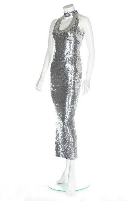 Lot 194 - A Loris Azzaro silver sequined halter-neck...