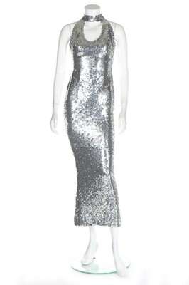 Lot 194 - A Loris Azzaro silver sequined halter-neck...