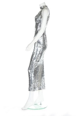 Lot 194 - A Loris Azzaro silver sequined halter-neck...