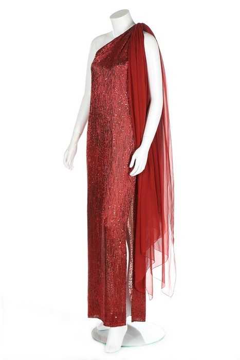 Lot 218 - A Halston flame-beaded and sequined evening...