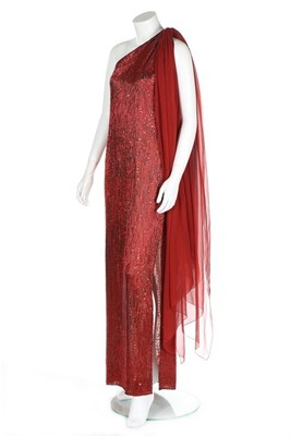 Lot 218 - A Halston flame-beaded and sequined evening...