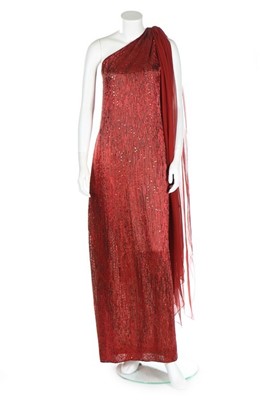 Lot 218 - A Halston flame-beaded and sequined evening...