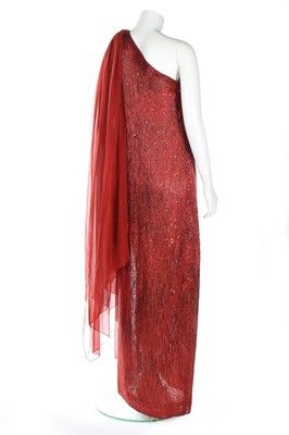 Lot 218 - A Halston flame-beaded and sequined evening...