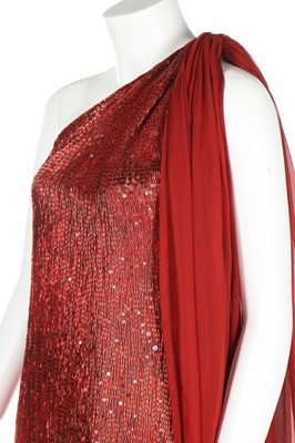 Lot 218 - A Halston flame-beaded and sequined evening...