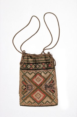 Lot 394 - An embroidered reticule, 1792, dated and...