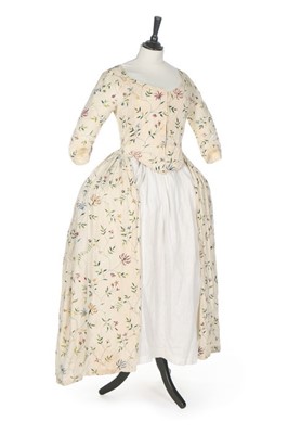 Lot 40 - An embroidered linen open robe, English, 1770s,...