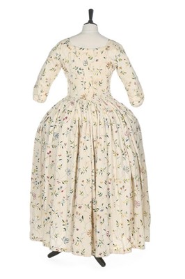 Lot 40 - An embroidered linen open robe, English, 1770s,...