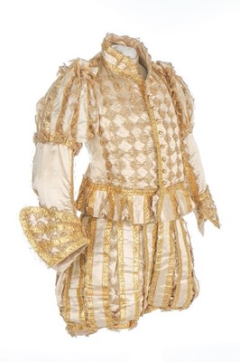 Lot 28 - A rare ivory satin doublet and hose worn to...