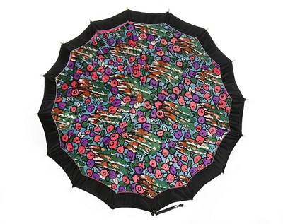 Lot 56 - A fine printed cotton satin parasol, possibly...