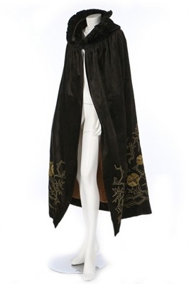 Lot 45 - A brown/black embroidered velvet opera cloak,...