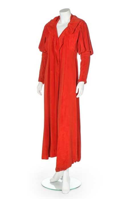 Lot 106 - A Philippe & Gaston couture deep coral silk...