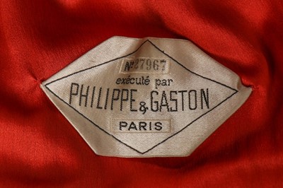 Lot 106 - A Philippe & Gaston couture deep coral silk...