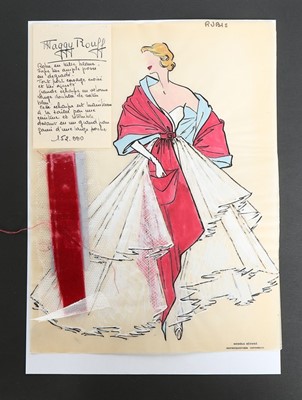 Lot 20 - Two Maggy Rouff sketches of evening dresses,...