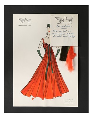 Lot 23 - Two Maggy Rouff sketches of evening gowns, mid-...