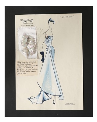 Lot 23 - Two Maggy Rouff sketches of evening gowns, mid-...