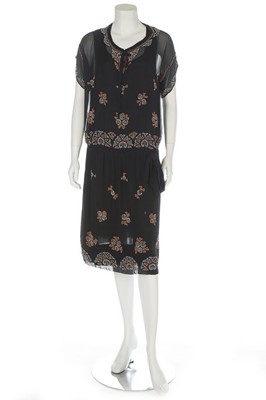 Lot 234 - A blue chiffon beaded dress, mid 1920s,...