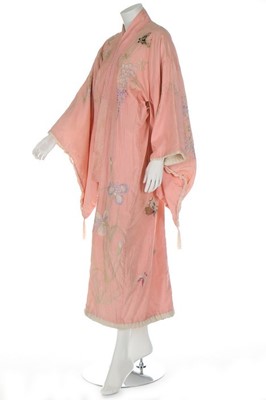 Lot 250 - An embroidered pink silk kimono, Japanese,...