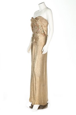 Lot 378 - A Juliette Verneuil gold lame 'goddess' dress,...