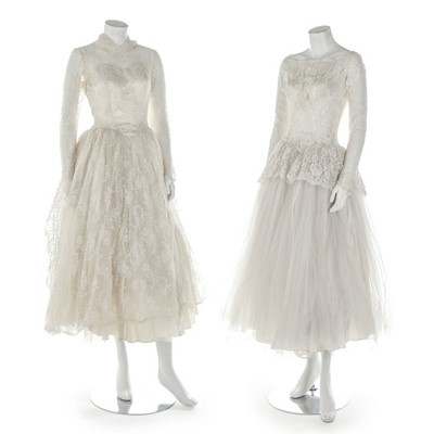 Lot 261 - Eight bridal gowns, 1930s-50s, including a...