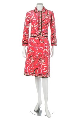 Lot 153 - A Pucci pink and brown velvet suit, late 1960s-...