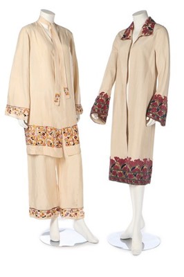 Lot 389 - Two ivory silk summer coats with ethnic...