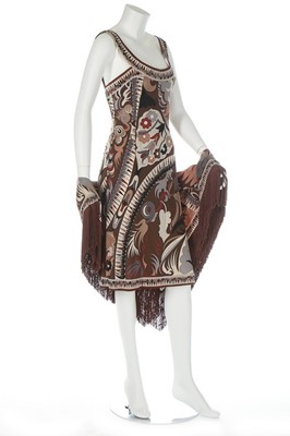 Lot 242 - A Pucci brown printed silk dress and shawl,...