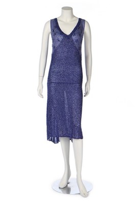 Lot 323A - A beaded blue chiffon flapper dress, late...