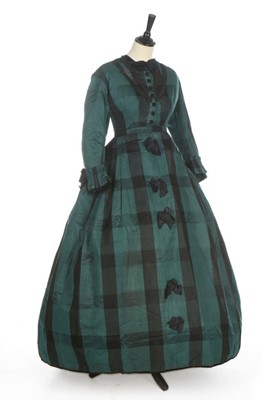 Lot 32 - A peacock-blue and black tartan silk dress,...