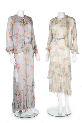 Lot 77 - Six floral printed chiffon and muslin dresses,...