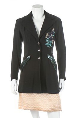 Lot 194 - An Ossie Clark black crepe jacket, circa 1975,...