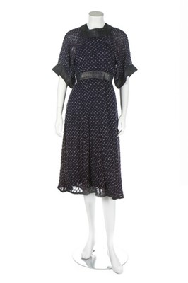 Lot 265 - A Jean Muir navy chiffon and leather dress,...