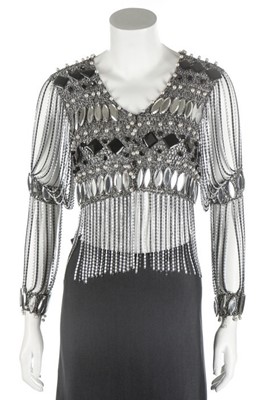 Lot 371 - A good Loris Azzaro silver mesh top and black...