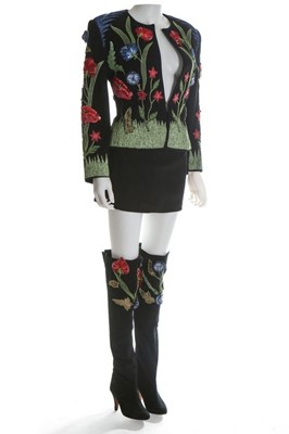 Lot 152 - A Jean-Claude Jitrois embroidered black suede...