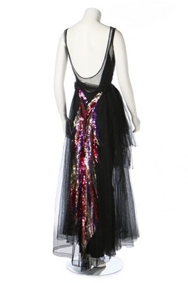 Lot 381 - An embellished black tulle evening gown,...