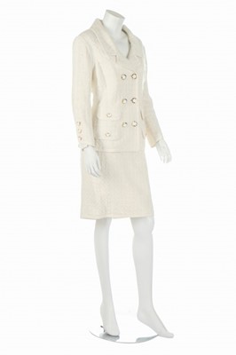 Lot 154 - A Chanel white tweed suit, late 1990s,...
