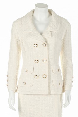 Lot 154 - A Chanel white tweed suit, late 1990s,...