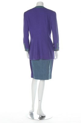 Lot 155 - A Chanel purple tweed and denim suit, 1990s,...