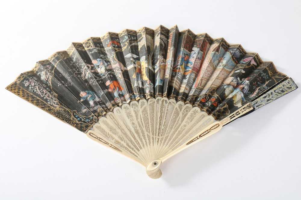 Lot 84 - Two Chinese fans, one with chicken skin leaf