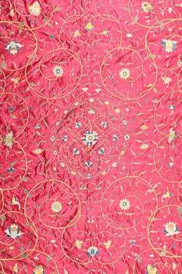 Lot 417 - A fine embroidered satin coverlet, Chinese for...