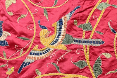 Lot 417 - A fine embroidered satin coverlet, Chinese for...