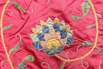 Lot 417 - A fine embroidered satin coverlet, Chinese for...