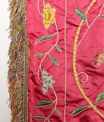 Lot 417 - A fine embroidered satin coverlet, Chinese for...